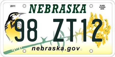 NE license plate 98ZT12