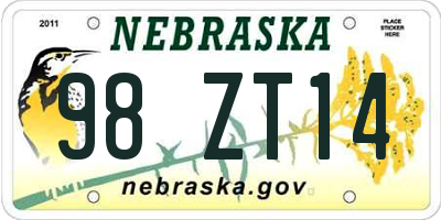 NE license plate 98ZT14