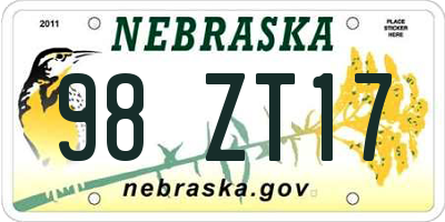 NE license plate 98ZT17