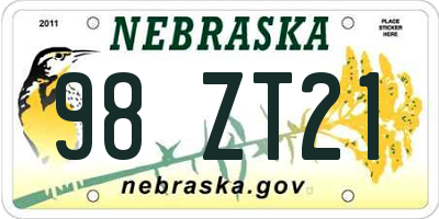 NE license plate 98ZT21