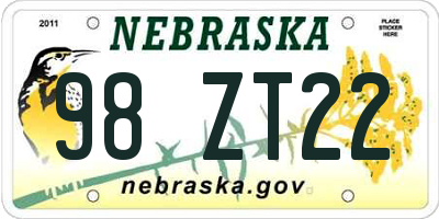 NE license plate 98ZT22