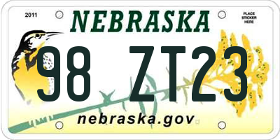 NE license plate 98ZT23