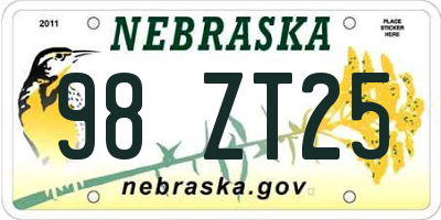 NE license plate 98ZT25