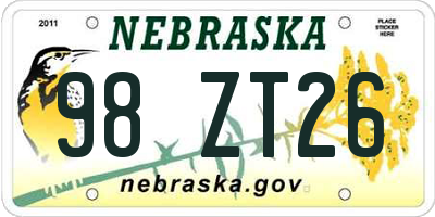 NE license plate 98ZT26