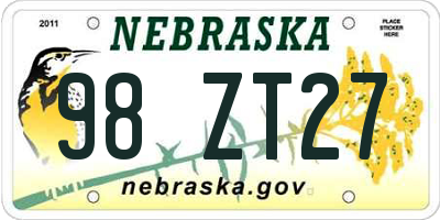 NE license plate 98ZT27