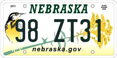 NE license plate 98ZT31