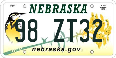 NE license plate 98ZT32