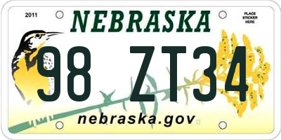 NE license plate 98ZT34