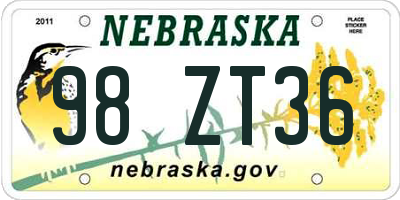 NE license plate 98ZT36