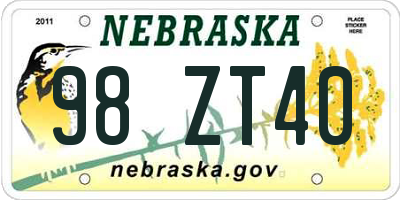 NE license plate 98ZT40