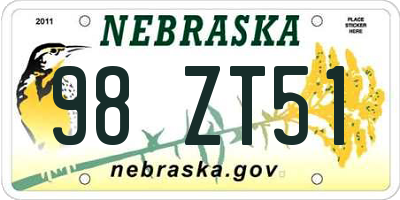 NE license plate 98ZT51