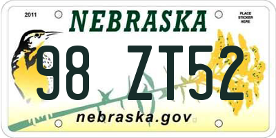 NE license plate 98ZT52