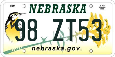 NE license plate 98ZT53
