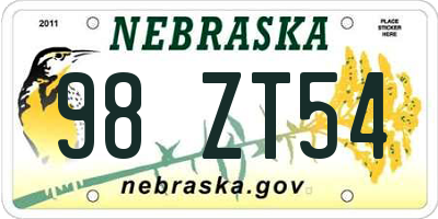 NE license plate 98ZT54
