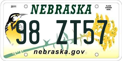 NE license plate 98ZT57
