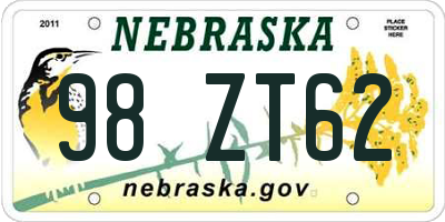 NE license plate 98ZT62