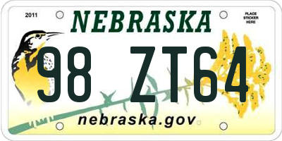 NE license plate 98ZT64