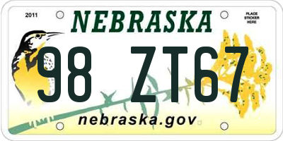 NE license plate 98ZT67