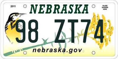 NE license plate 98ZT74