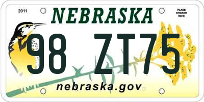 NE license plate 98ZT75