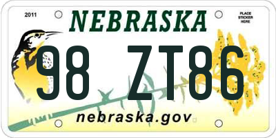 NE license plate 98ZT86