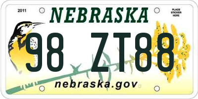NE license plate 98ZT88