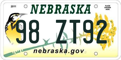 NE license plate 98ZT92