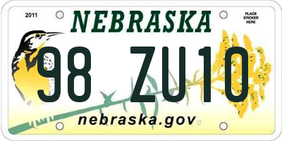 NE license plate 98ZU10