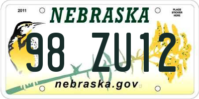 NE license plate 98ZU12