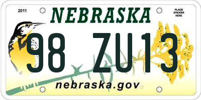 NE license plate 98ZU13