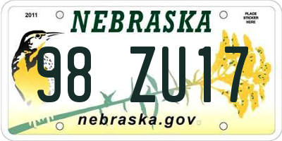NE license plate 98ZU17