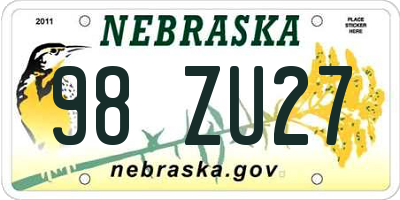 NE license plate 98ZU27
