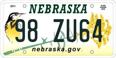 NE license plate 98ZU64