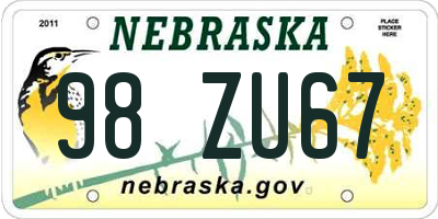 NE license plate 98ZU67
