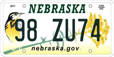 NE license plate 98ZU74