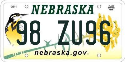 NE license plate 98ZU96