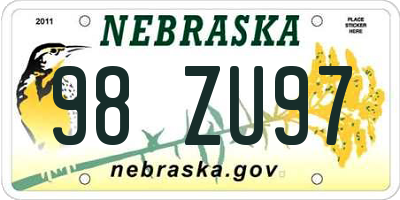 NE license plate 98ZU97