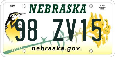 NE license plate 98ZV15
