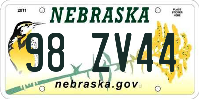 NE license plate 98ZV44