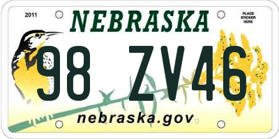 NE license plate 98ZV46