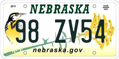 NE license plate 98ZV54