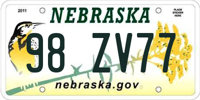 NE license plate 98ZV77