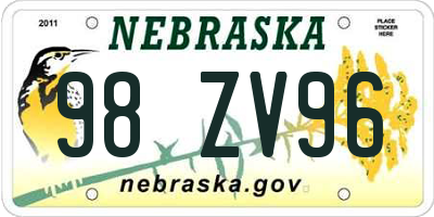 NE license plate 98ZV96