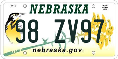 NE license plate 98ZV97