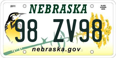 NE license plate 98ZV98