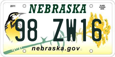 NE license plate 98ZW16