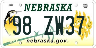 NE license plate 98ZW37