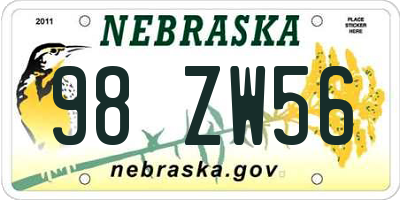 NE license plate 98ZW56