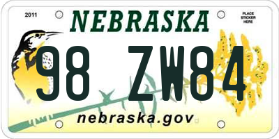 NE license plate 98ZW84