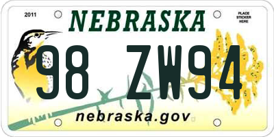NE license plate 98ZW94
